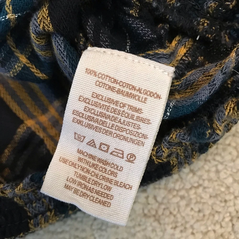 Free People Plaid Crop Top Size L Black Blue Tan Boho Prairie Country Girl Fall